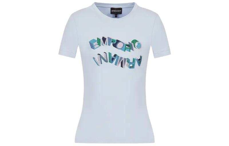 EMPORIO ARMANI T Shirts Women's Light Blue Crew Neck Moderate Straight Fit
