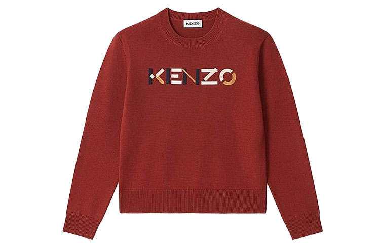 KENZO Letter Logo Knitwear Women's Red Crew Neck Moderate Base Layer