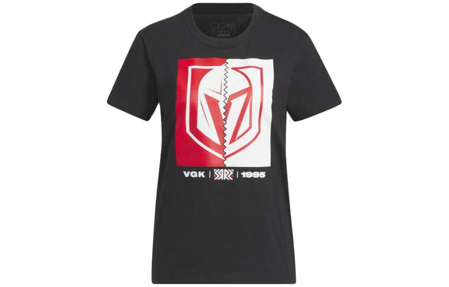 Adidas Adidas T Shirts Women's Black Red Crew Neck Moderate Straight Fit
