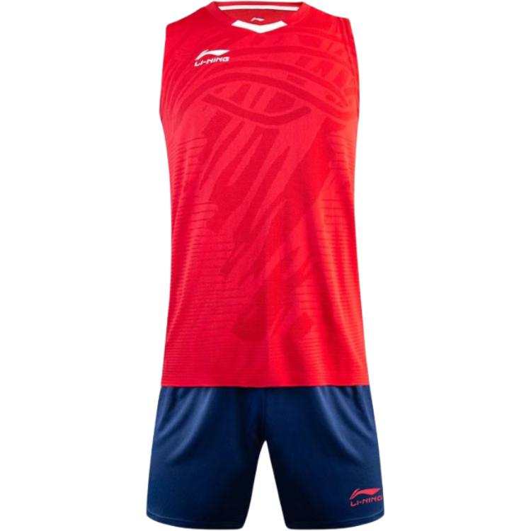 Li-Ning Li Ning Basketball Suits Men's Set Bull Red Tank Top+Guangdong Blue Shorts Moderate Straight Fit
