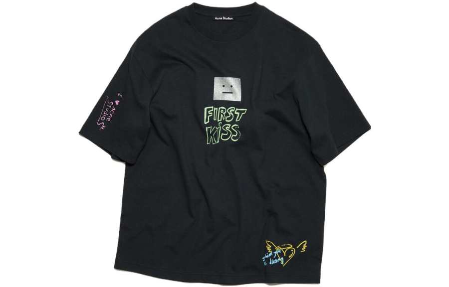 Acne Studios Acne Studios Exford Scribble Face T Shirt 'Faded Black'