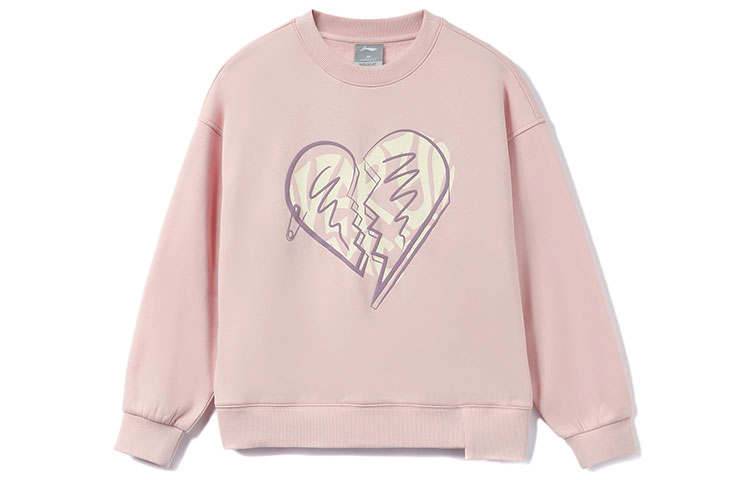 Li-Ning Li Ning Sports Fashion Collection Heart Print Fleece Lined Pullover Sweatshirt Women's Light Water Pink