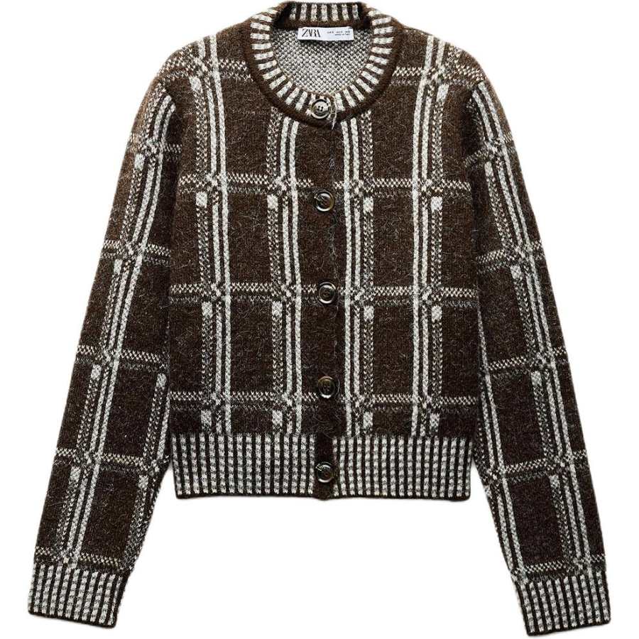 ZARA Sweaters Women's Brown Crew Neck Moderate Cardigan