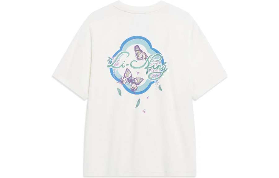 Li-Ning Li Ning Sports Trendy Collection T Shirts Women's Ivory Crew Neck Moderate Straight Fit