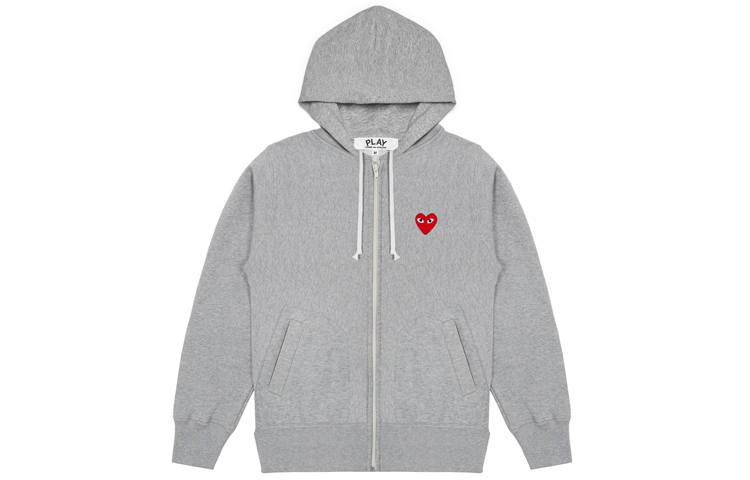 CDG Play Comme Des Garcons Play Women's Red Heart Zip Up Hoodie Grey