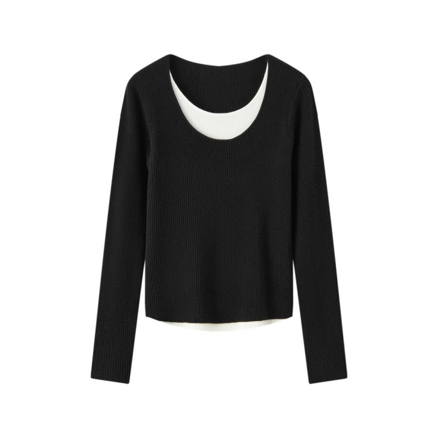 Semir Knitwear Women's Crew Neck Moderate Mock Two Piece