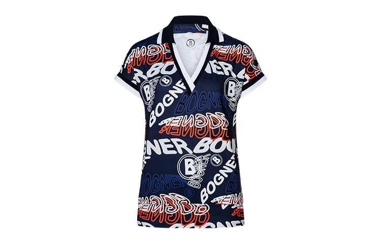 BOGNER T Shirts Women's Blue Print WA40 Polo Collar Moderate Straight Fit