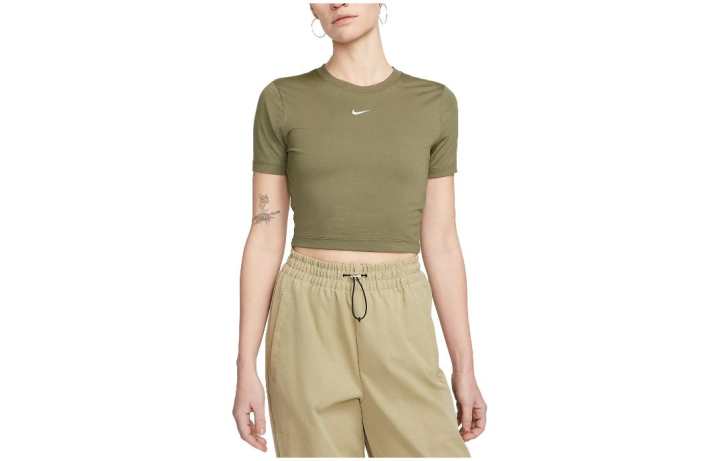 Nike Nike Sportswear Essentials T Shirts Women's Olive Crew Neck Moderate Straight Fit