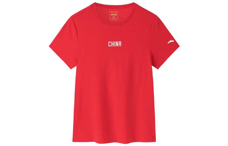 ANTA Variety Training Collection T Shirts Women's Classic Red Crew Neck Moderate Straight Fit