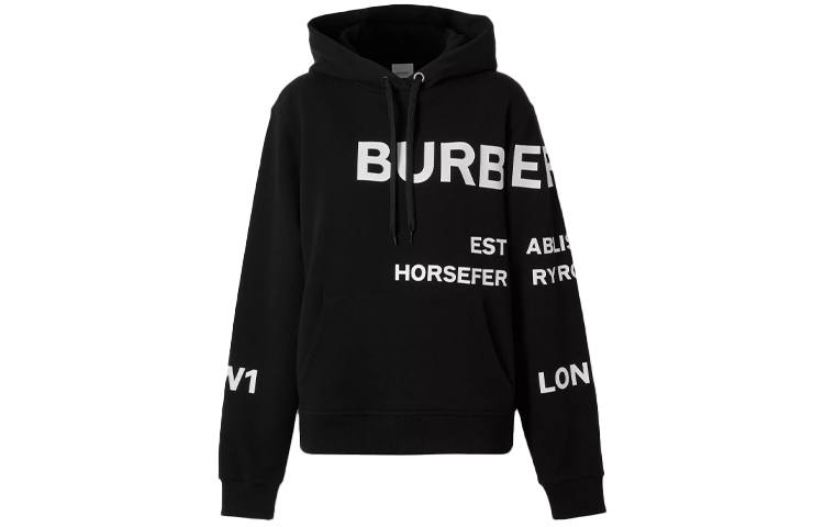 Burberry Horseferry Print Oversized Cotton Drawstring Hoodie Black