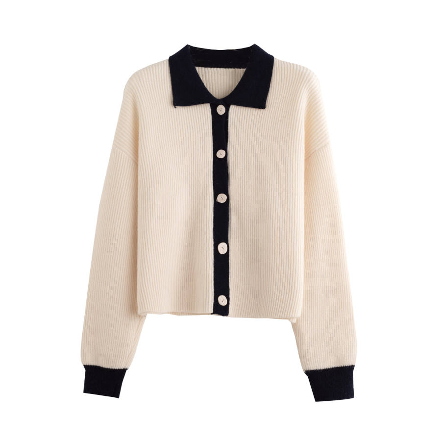 Tonlion Sweaters Women's Ecru Lapel Moderate Cardigan