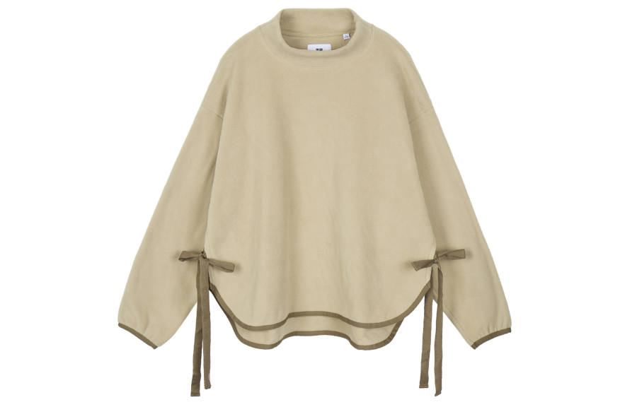 UNIQLO X White Mountaineering Women's Fleece Oversized Mock Neck Pullover Beige
