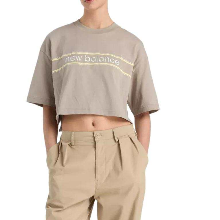 New Balance New Balance Athletics Linear Drop Shoulder Sleeve T Shirt Women's Beige