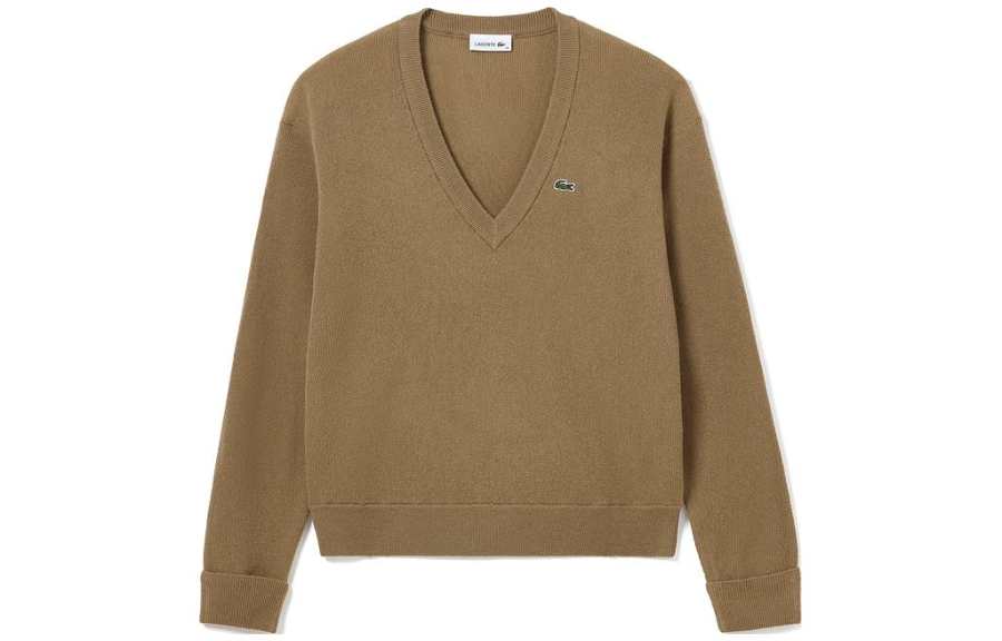 LACOSTE Sweaters Women's Khaki V Neck Moderate Other