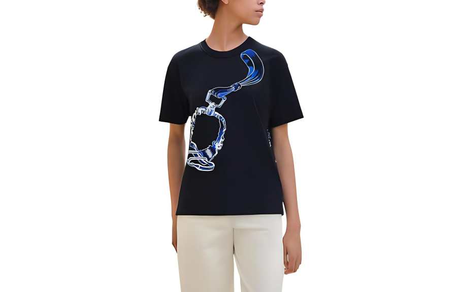 HERMES Drop Shoulder Sleeve T Shirt Women's Black
