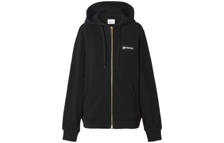 Burberry Check Sleeve Zipped Hoodie 'Black'