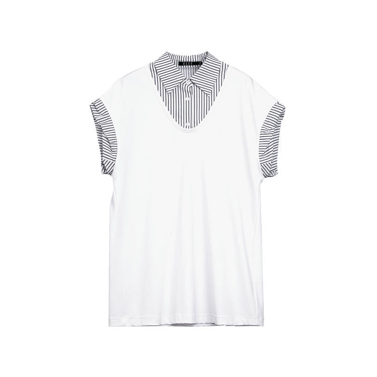 ELLE T Shirts Women's White Lapel Moderate Mock Two Piece