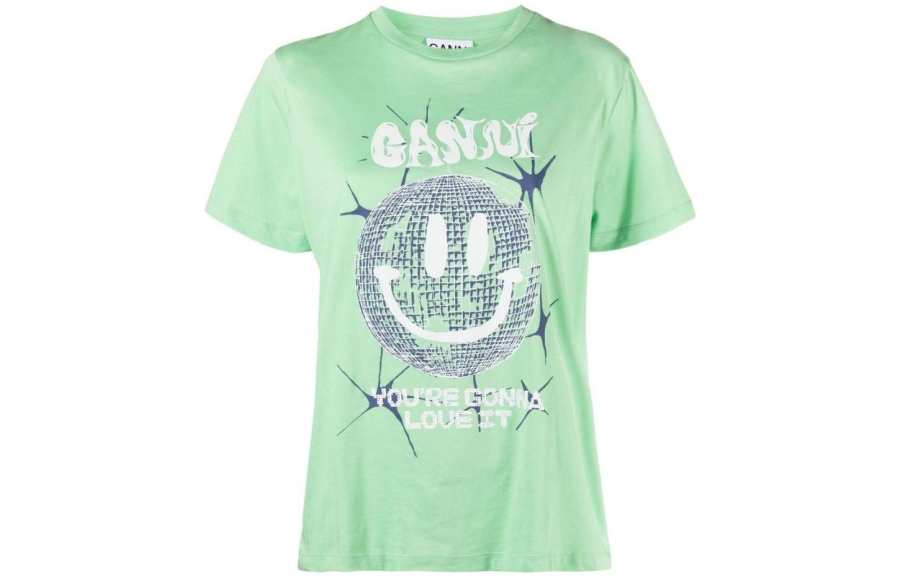 GANNI Light Jersey Smiley Relaxed T Shirt 'Peapod'