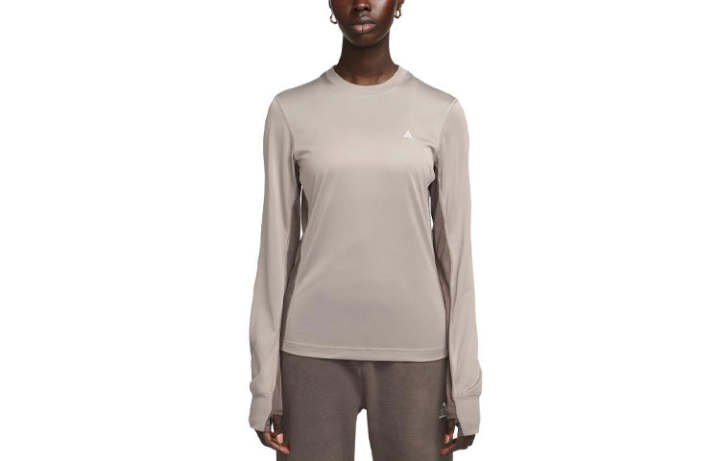 Nike Nike T Shirts Women's Olive Gray Crew Neck Moderate Straight Fit