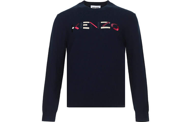 KENZO Letter Logo Knitwear Women's Navy Crew Neck Moderate Base Layer