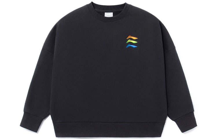 Li-Ning Li Ning Sports Fashion Collection Logo Embroidery Fleece Lined Loose Fit Crew Neck Pullover Sweatshirt Women's Black