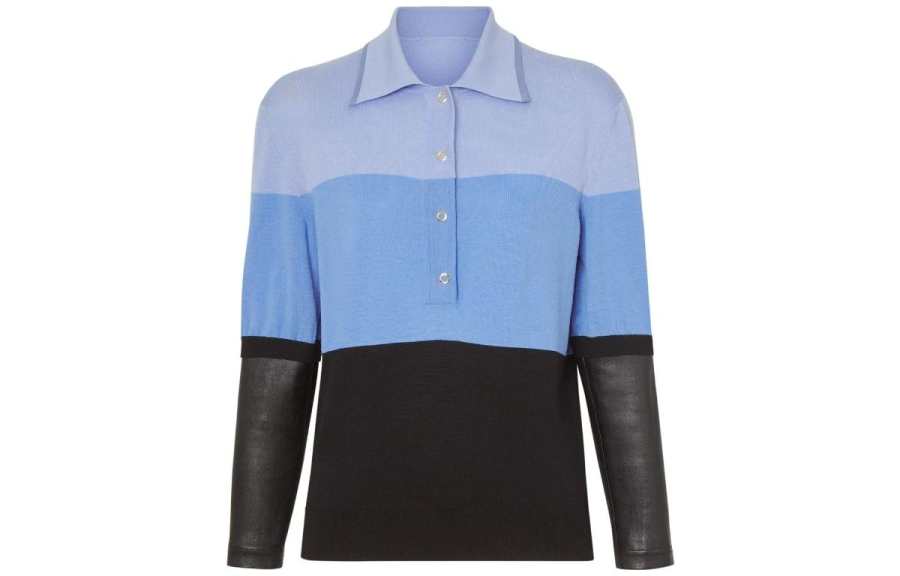 Burberry Long sleeve Leather Detail Polo Shirt