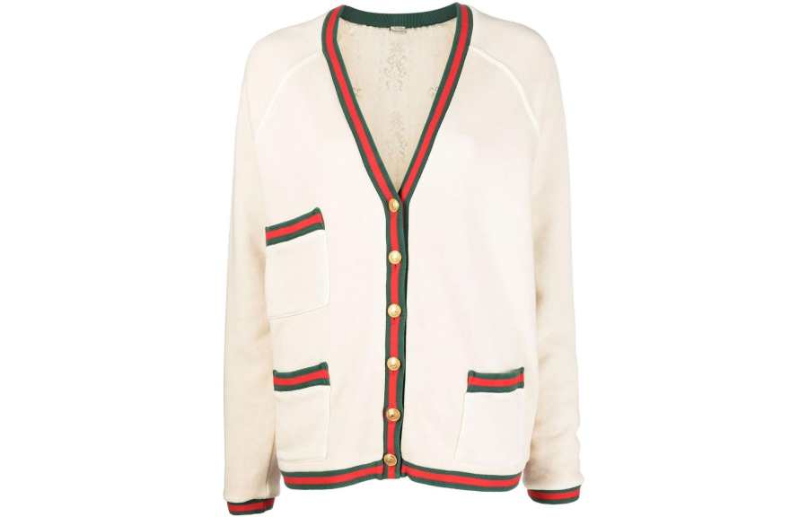 GUCCI 【Previous Season】Web-stripe trim cotton cardigan