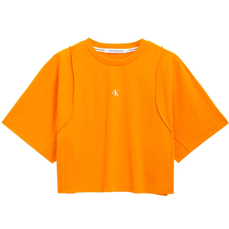 Calvin Klein T Shirts Women's Orange Crew Neck Moderate Straight Fit