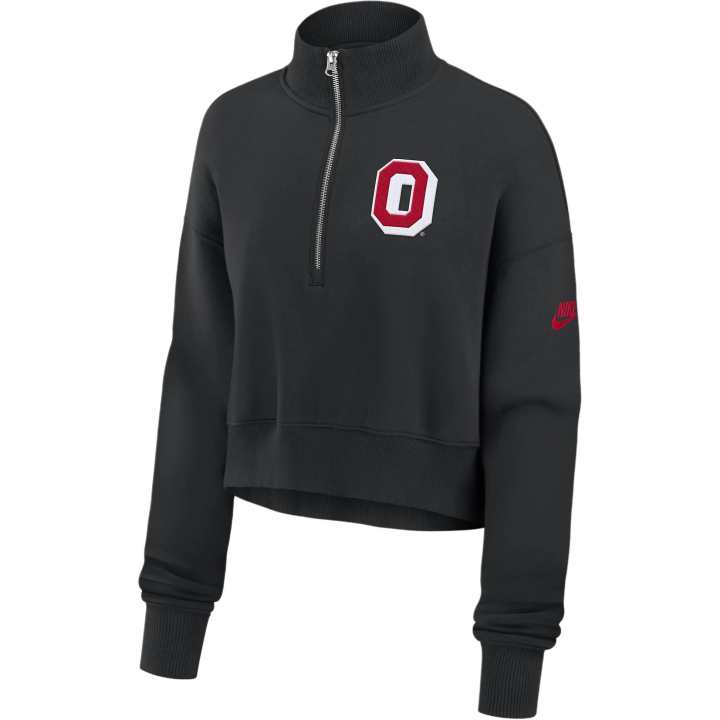 Nike Nike Ohio State Buckeyes Legacy Elevated Logo Women's Nike College Cropped 1/4-Zip Crew