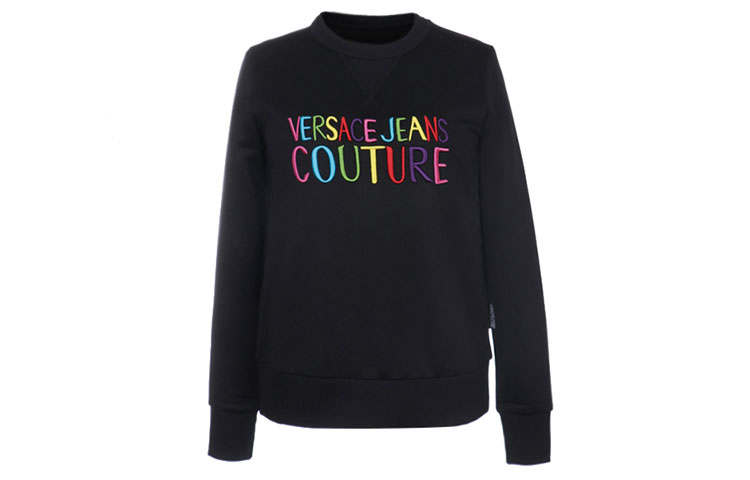VERSACE JEANS COUTURE Sweatshirts Women's Black Crew Neck Moderate Regular