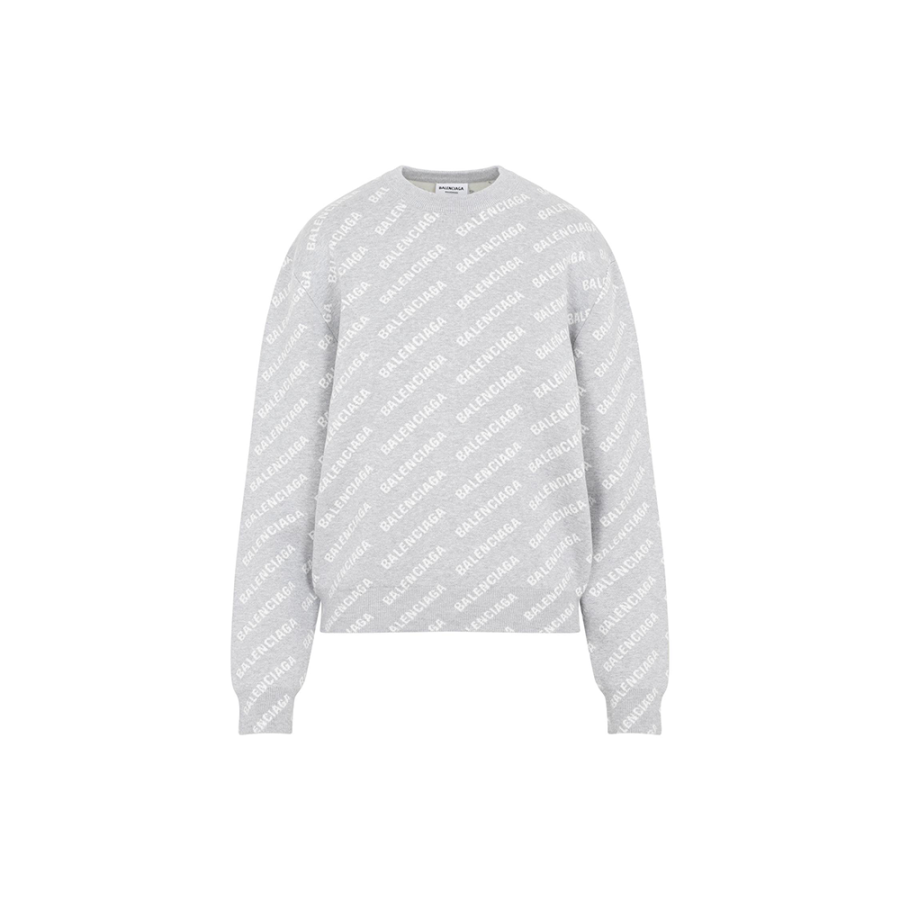 Balenciaga All Over Logo Knitwear Sweater Grey