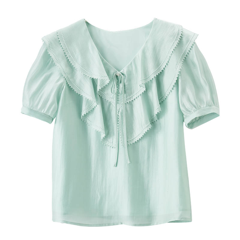 XIANGYING Shirts Women's Green V Neck Moderate Shirt