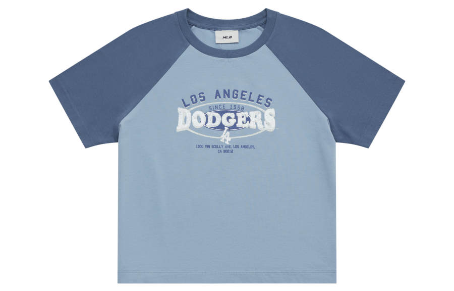 MLB Preppy Style Collection Los Angeles Dodgers SS25 Raglan Sleeve T Shirt Women's Light Denim