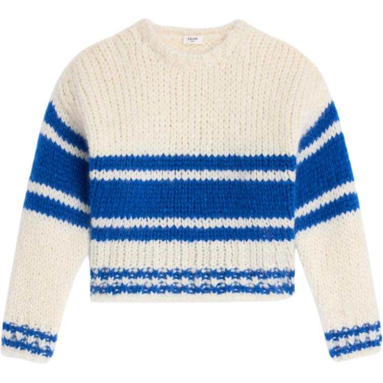 CELINE Striped Crew Neck Sweater In Chunky Mohair And Wool