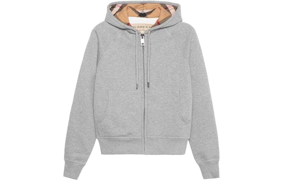 Burberry Women'ss Zip-Up Hooded Fleece Sweatshirt Gray