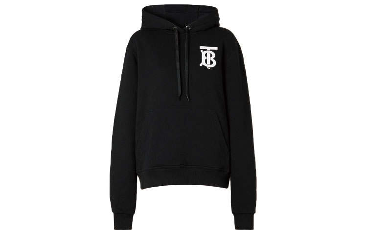 Burberry Monogram Motif Cotton Drawstring Hoodie Black