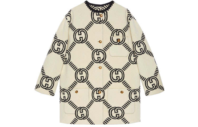 GUCCI Knitwear Women's Beige Crew Neck Moderate Cardigan
