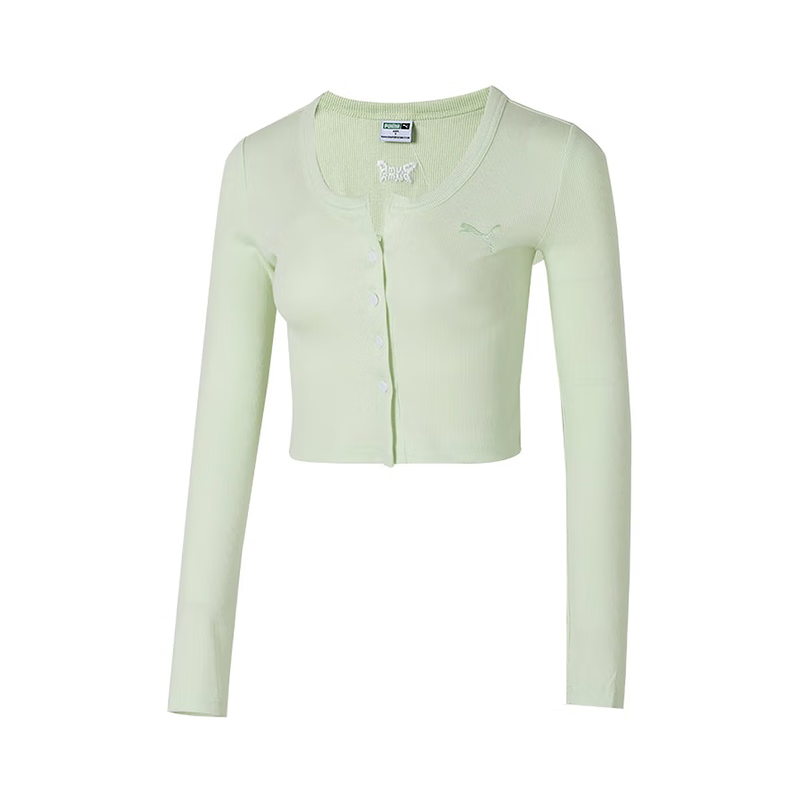 PUMA Knitwear Women's Green Crew Neck Moderate Cardigan