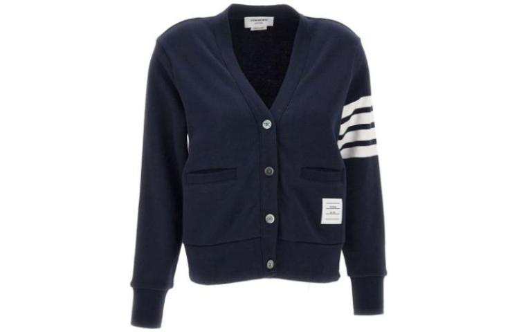 THOM BROWNE THOM BROWNE Logo Patch Stripe Detailed Cardigan