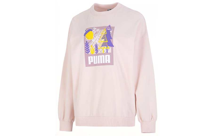 PUMA Sweatshirts Women's Pink Crew Neck Moderate Regular
