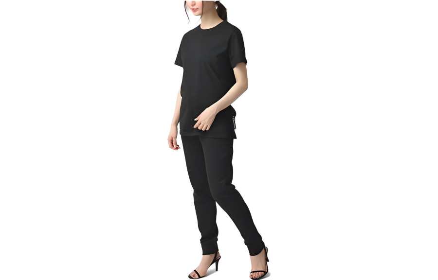 Moncler T Shirts Women's Black Crew Neck Moderate Straight Fit