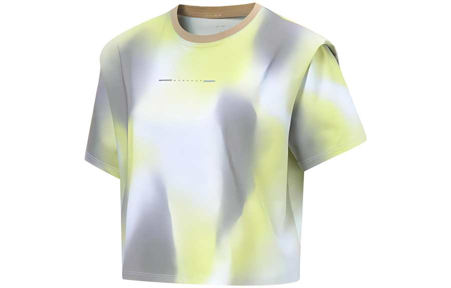 Li-Ning Li Ning Fitness Series T Shirts Women's Goat Gray All Over Print Crew Neck Moderate Straight Fit