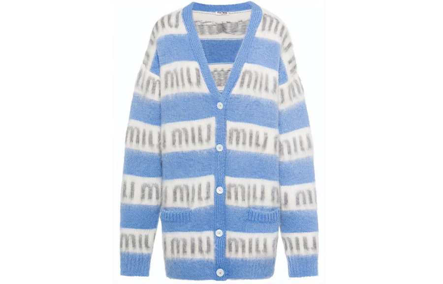 MIU MIU Knitwear Women's Blue V Neck Moderate Cardigan