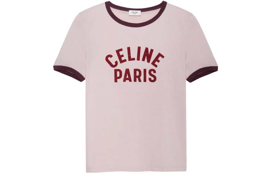 CELINE PARIS T Shirts Women's Pink Crew Neck Moderate Straight Fit