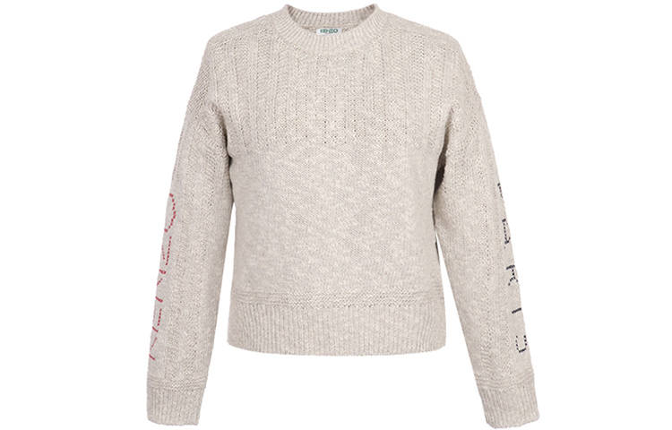 KENZO Knitwear Women's Beige Gray Crew Neck Moderate Other