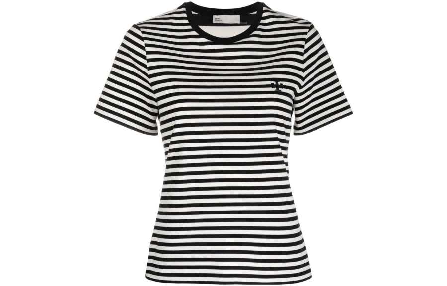 TORY BURCH T Shirts Women's Black White Crew Neck Moderate Straight Fit