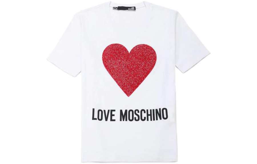 LOVE MOSCHINO T Shirts Women's White Crew Neck Thin Straight Fit