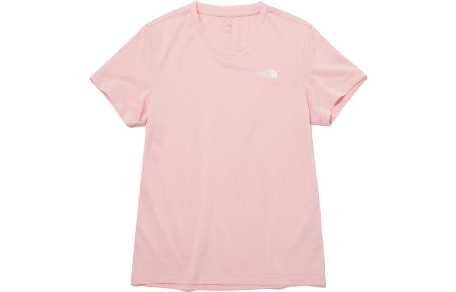 THE NORTH FACE T Shirts Women's Pink V Neck Moderate Straight Fit