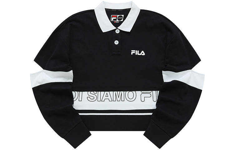 FILA FUSION Polo Shirts Women's Pitch Black Polo Collar Thin Straight Fit
