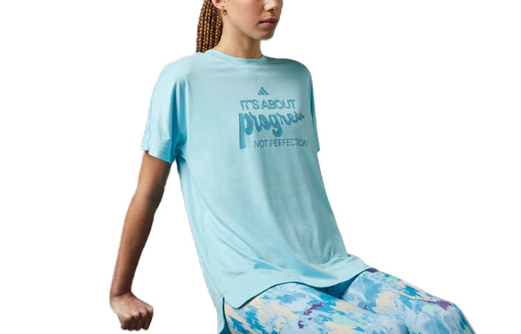 Adidas Adidas T Shirts Women's Bliss Blue Crew Neck Moderate Straight Fit